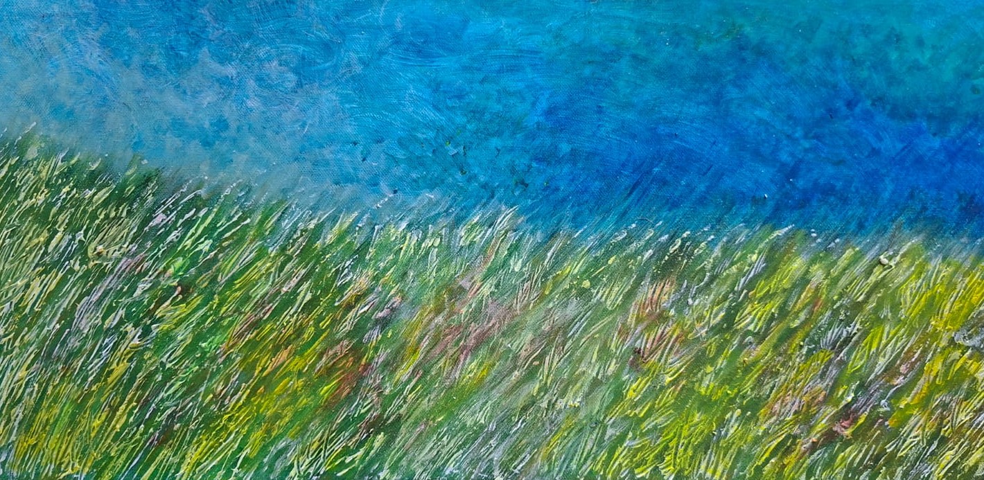 Landscape painting of a meadow in the wind