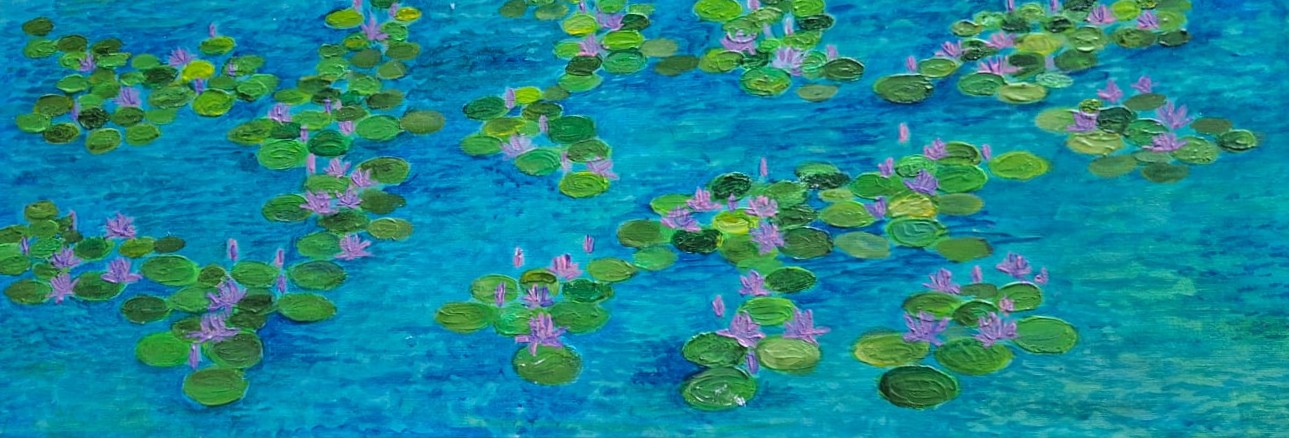 Panoramic painting of a waterlily pond
