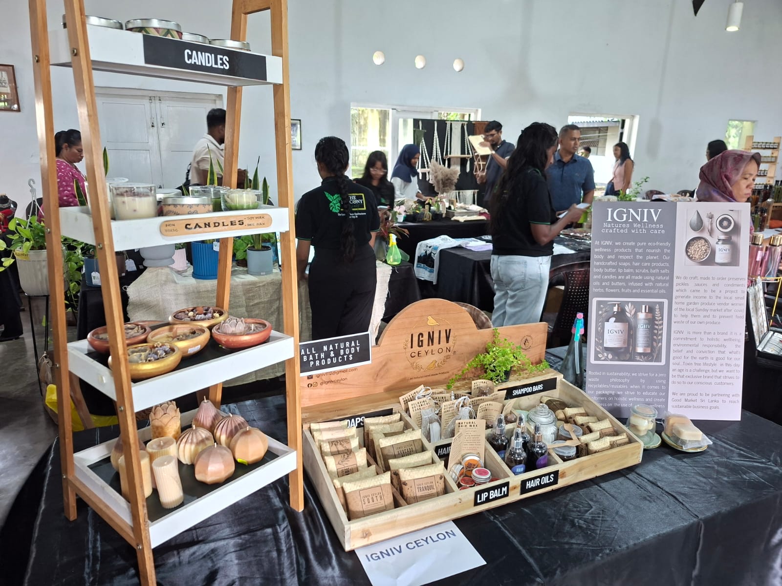 A market stall of handmade soaps, candles and hair oils at a Sri Lankan craft fair